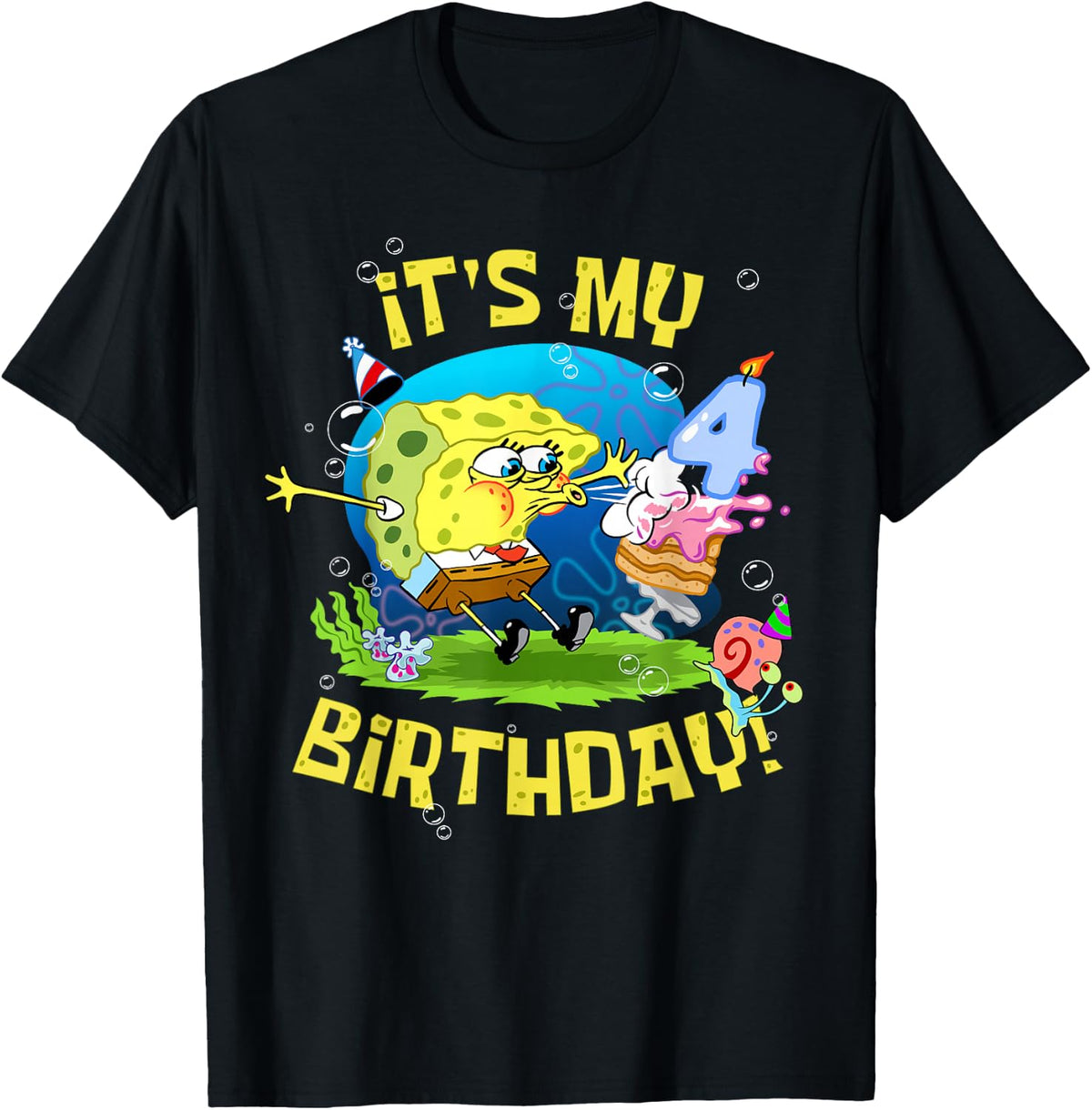 Spongebob It's My 4th Birthday Cake 4 Years Old Spongebob T-Shirt