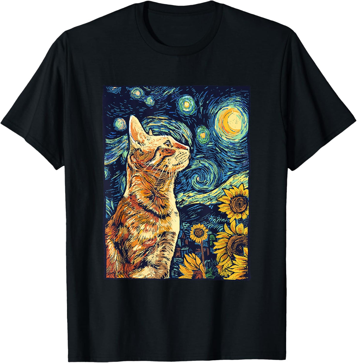 Van Gogh Starry Night Cat Shirt Van Gogh Cat Painting T-Shirt